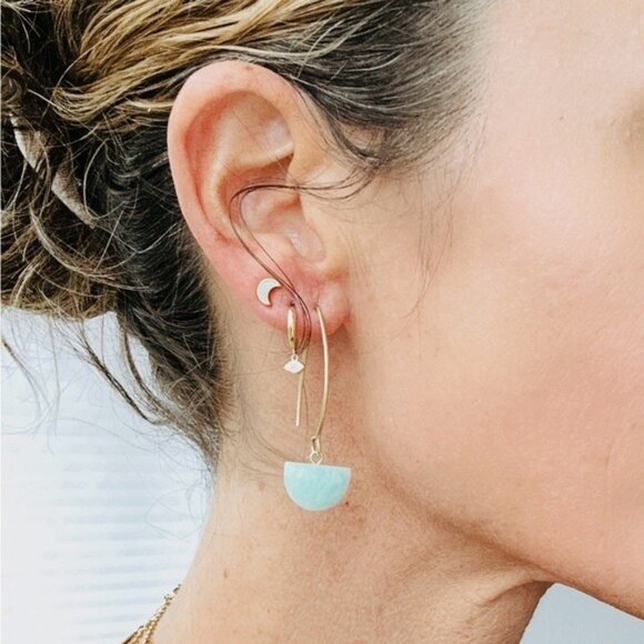 Dainty Opal Stud Earrings Pretty Opal Ear Stack Celestial Earrings Moon Studs - Picture 13 of 13